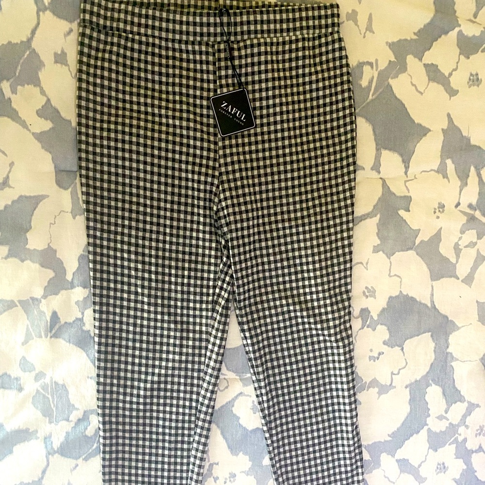 Zaful leggings checkerboard retro style Sz L NWT